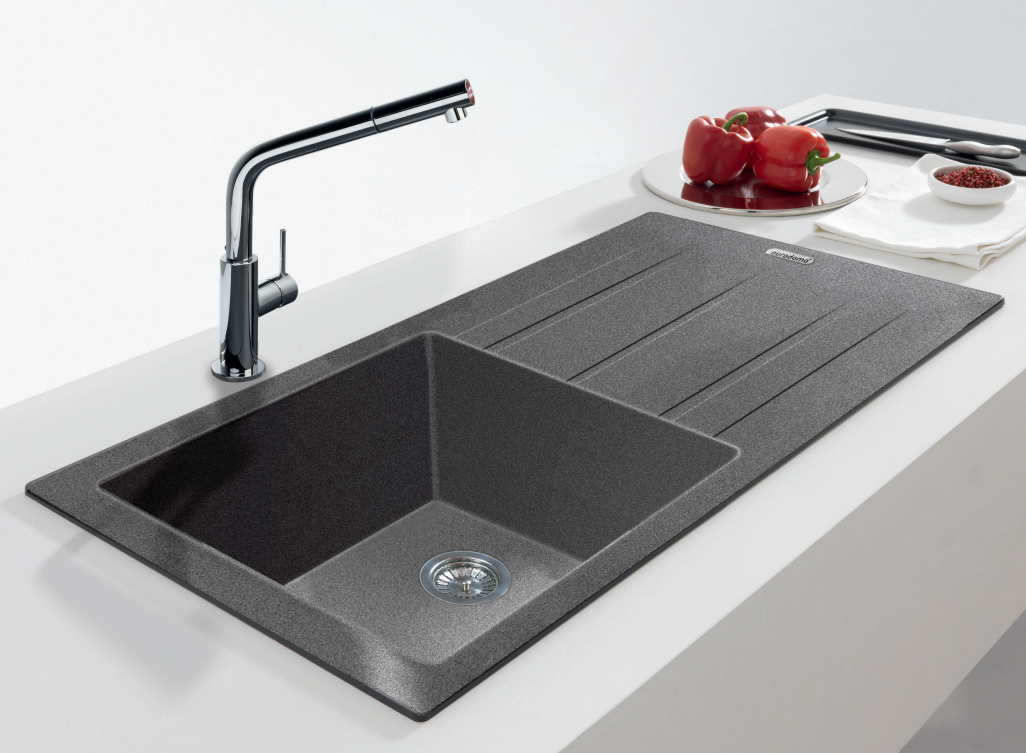 Franke Eurostone 611-91 (D. Platinum) SINGLE BOWL WITH DRAINBOARD Franke Eurostone 611-91 (Carbon Black) SINGLE BOWL WITH DRAINBOARD