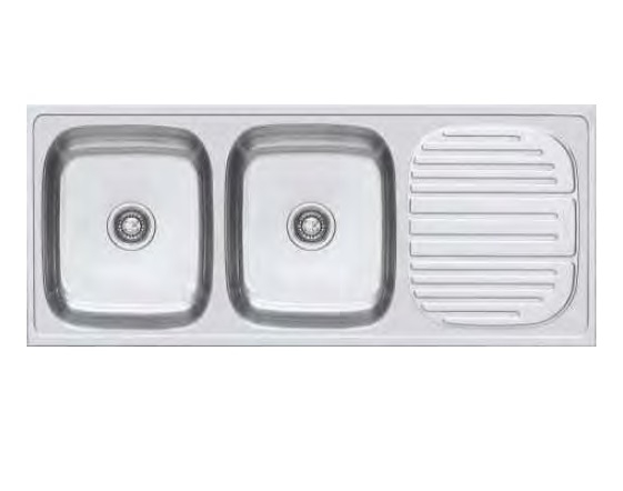 Franke Stainless Steel Sink DOUBLE BOWL WITH DRAINBOARD 621X Trendy (47X20X7) Satin Finish